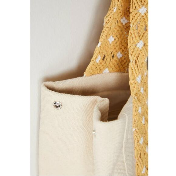 Free People Bohemian Retro 70s Mia Canvas Macrame Strap Tote Bag NWT XL Fringe - Picture 7 of 13